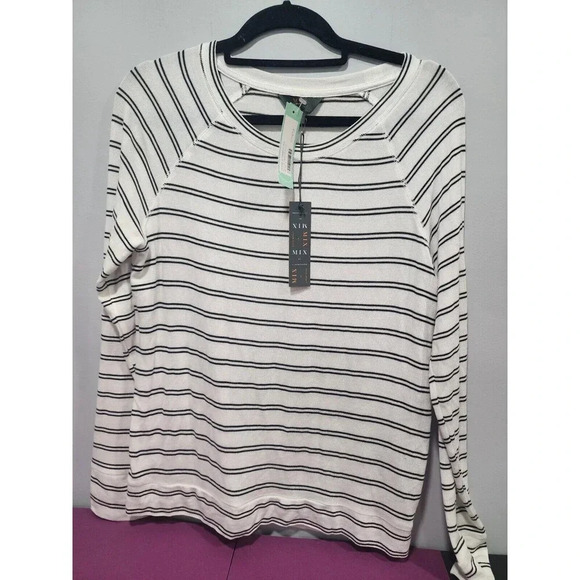 Mix by 41 Hawthorne Tops - Mix by 41 Hawthorn Women’s Size LARGE Arnold Raglan Striped Knit Top Black White